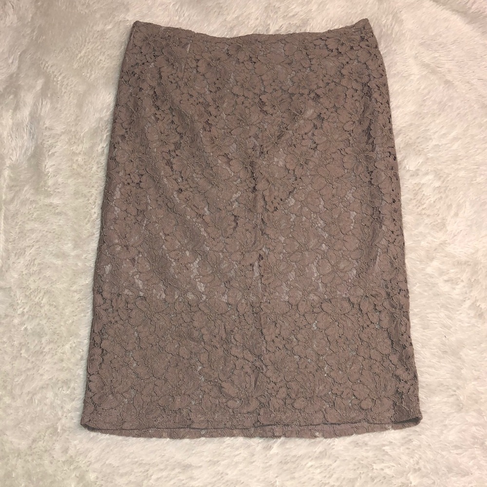 Super cute Knee length taupe lace skirt!